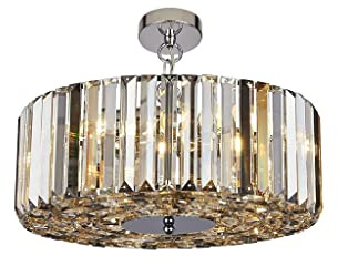 Searchlight Chapeau 5 helle Chrom-Anhänger/halbbündig, Bernstein, Rauch und klare Glaskristalle