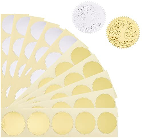 craspire 300 STÜCKE Blanko Zertifikatsaufkleber Gezackte Kante 45 mm/1.77 Zoll Durchmesser Glänzend Silber Und Golden Belohnungsaufkleber Prägeetiketten Für Prägestempel