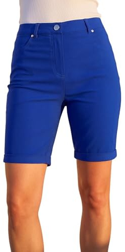 Roman Stretch Shorts for Women UK Ladies Pull On Turned Hem Cut Off Bengaline Mom Boyfriend Boy Denim Casual Cropped Pants Capri Slim Fit Turn Up Summer Crops Mother - Royal Blue - Size 14
