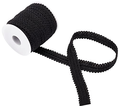 PandaHall Black Gimp Braid Trim, 10 Yards Polyester Gewebte Borte 19 mm (3/4 Zoll) Breit Verzierungs-Trim-Rolle Tausendfüßler-Spitzenband Für Kostüm-Kleid-Polster-Heimdekoration DIY-Nähhandwerk