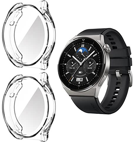 HOMTERN Confezione da 2 custodie per HUAWEI Watch GT 3 Pro 43 mm 46 mm, custodia flessibile in TPU trasparente trasparente, antiurto, antigraffio (46 mm)