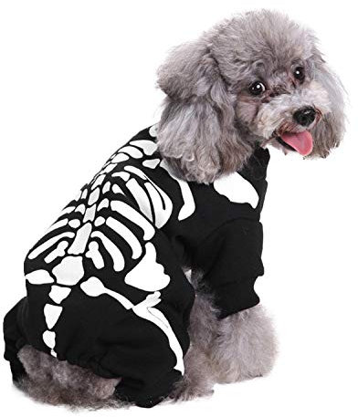Hundeschädel Kostüm Halloween Kostüm Kapuzenshirts Sweatshirt mit Hut Cosplay Pullover Kleid Hund Haustier Kleidung Hund Skelett Hoodie Haustier Schädel Reißverschluss Kleidung für Hunde