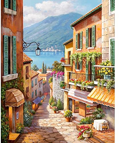 Modernes Malen Nach Zahlen Gemälde Auf Nummer Straße Stadt Nummer Malerei Heimdekoration, Rahmen Zum Selbermachen, 40 X 50 Cm Digitales Ölgemälde Diy Gemälde Wohnzimmer Dekoration Gemälde Handgemalt