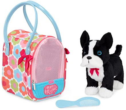 Pucci Pups - Glam-Tasche mit Blumendruck & Boston-Terrier-Welpe - Spielzeughund - Plüschwelpe - Hundetransporter - Boston Terrier Spielzeug - 3 Jahre +