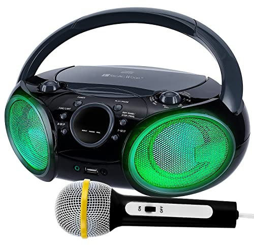 SingingWood NP030AB-GK Portable Karaoke System, Portable CD Player Boombox with Bluetooth for Home AM FM Stereo Radio, Headphone Jack, Portable Karaoke Supported AC or Battery Powered - Black