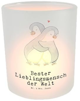 Mr. & Mrs. Panda Teelicht Lieblingsmensch - Geschenk, Geschenkidee, Windlicht Glas, für, Freund, Teelichter, Teelichtgläser, Teelichthalter, Glas