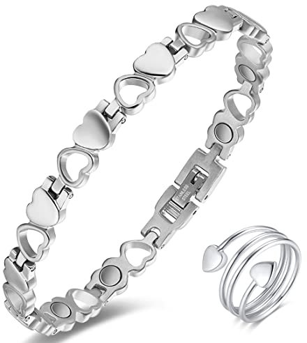 Vicmag Magnetarmband Damen Titanstahl Ultral-Festigkeit magnetisch Armband Geschenk mit Entfernungswerkzeug (Silber Liebe Design)