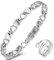 Vicmag Magnetarmband Damen Titanstahl Ultral-Festigkeit magnetisch Armband Geschenk mit Entfernungswerkzeug (Silber Liebe Design)