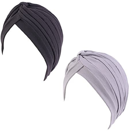 beauty YFJH Damen-Turban, Baumwolle, Kopfbedeckung, Kopfbedeckung, Haube, Haarausfall, Schwarz / Grau, Einheitsgröße
