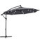 Panana 3M Garden Cantilever Parasol with 24 Solar Powered LED Lights Outdoor Banana Hanging Umbrella with Crank Mechanism Sun Shade Canopy for Poolside, Deck, Patio and Balcony Dark Grey