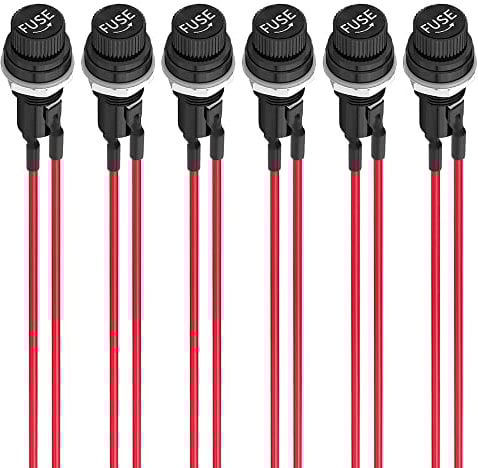 Gebildet 6Pezzi Portafusibili Precablato 5 x 20mm, AC 10A 250V Portafusibili con Tappo a Vite Nero, Portafusibili con Tappo a Vite Montato a Pannello con Precablato