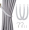 Pretty Jolly 2 Pack Natural Cotton Rope Curtain Tiebacks Elegant Boho Style Decorative Drape Tie Backs Soft Hand-Woven Rope Curtain Holdbacks with Metal Hook for Home & Office Drapery (Light Grey)