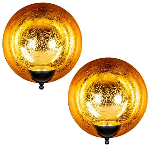 Wand Teelichthalter Ø 15cm Schwarz Gold Metall 2er Set Kerzenhalter Wanddeko Kerze Deko Wohndeko Kerzendeko Kerzenständer
