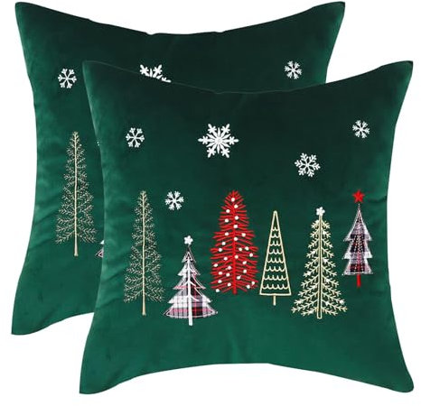 Tosleo 2 Stück Kissenbezug Weihnachten 60x60 cm Dekokissen Kissenhülle Grün Weihnachtsbaum Kissenbezüge Sofakissenbezüge für Sofa Wohnzimmer Schlafzimmer Festival Party Merry Christmas