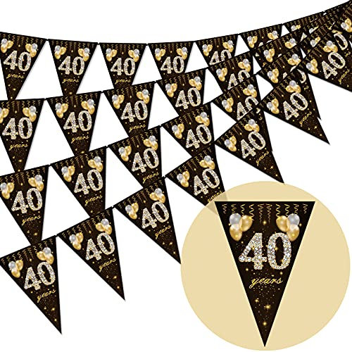40. Geburtstag Wimpel, glückliche Banner Wimpel Fahnen, 40 Stück Dreieck Gold Schwarz Glitter Diamant nach Zahlen 40. Geburtstag Jahrestag Thema Party Dekoration liefert