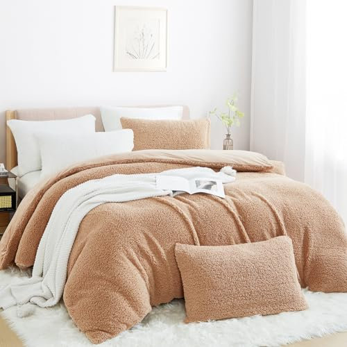 Nayoroom Sherpa Fleece Bettwäsche Set 155x220 Khaki Camel Winter Warme Cashmere Touch Bettbezug Super Weich Flauschig Flanell Winterbettwäsche mit Reißverschluss Kissenbezug 80x80 cm