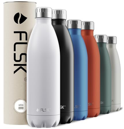 FLSK Edelstahl Next Gen Essentials Trinkflasche (500 ml, 750 ml, 1000 ml) - widerstandsfähig, kohlensäurefest & spülmaschinengeeignet, inkl. baumfreier Verpackung
