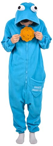 LorranTree Cookie Monster Onesie Jumpsuit Relaxo Kostüm Pyjama Damen Herren Tier Erwachsene Schlafanzug Weihnachten Karneval Halloween
