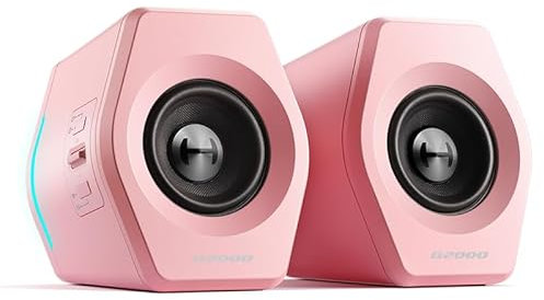 HECATE G2000 Gaming Bluetooth Speakers for Desktop/PC, 2.75″ Drivers, 32W RMS, 12 RGB Effects, USB Sound Card, 3.5mm AUX Inputs, Pink