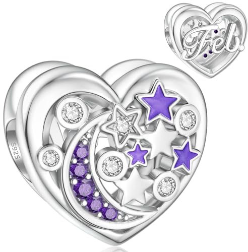 Februar Geburtsstein Charms für Pandora Charms Mondstern Herz