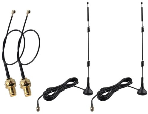Futheda Dualband-WLAN-Antenne mit 3 m Kabel 2,4 GHz 5,8 GHz 12 dBi SMA-Stecker auf Magnetfuß + 15 cm IPX UFL MHF1 auf SMA-Buchse Pigtail Kabel für drahtlosen Videoüberwachungs-Recorder, 2 Stück