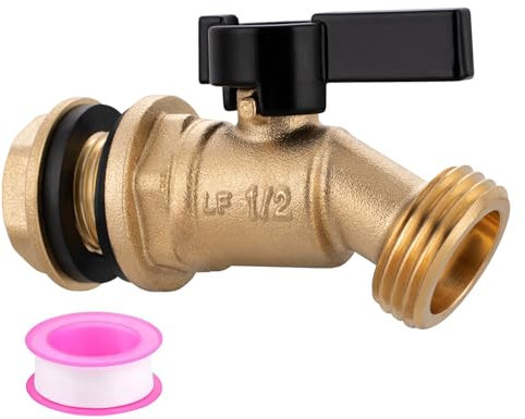 Robinets en laiton pour réservoir d'eau de pluie, robinet conforme sans plomb, entrée de 1,27 cm à filetage mâle GHT de 1,9 cm avec robinet à tournant sphérique quart de tour avec raccord de cloison