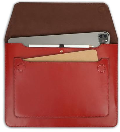 Leatherganic: Genuine Leather Sleeve, Compatible with iPad 12 Pro Minimalist Vintage Design, Handmade, Fits 12.9 iPad Pro 3/4/5/6 Gen, Leather Sleeve with Magnetic Closure, Remarkable 2 case- Red