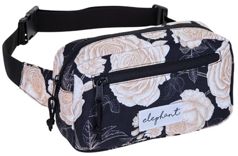 Hüfttasche Bauchtasche Sport Elephant Travel Waist Bag 13021 Black Flower | Gürteltasche Outdoor Damen Herren Hip Bag fanny pack large Urban Pouch Sport Crossbag Camping Schwarz Blume