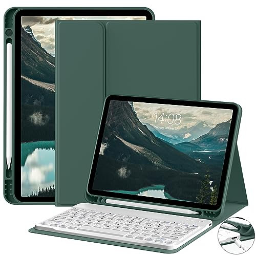 JKSML Tastatur Hülle für iPad Air 11 Zoll (M3/M2) 2025/2024 & iPad Air 5./4.Gen (2022/2020) 10.9 Zoll mit Pencil Halter, Abnehmbarer Bluetooth QWERTZ Tastatur, Auto Schlafen/Wecken (Dunkelgrün)