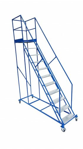 SMPLAST Fahrbare Podestleiter Mobile Leiter, Mobile Plattform Treppen mit Rollen 3m 11+1