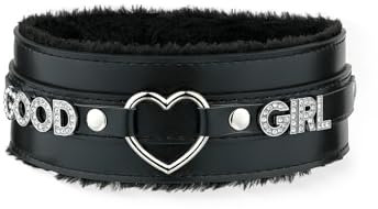 ADEMISHIA Rosa Flauschiges Herz O-Ring Leder Choker Halsband für Frauen, handgefertigte Punk Gothic Buchstaben Halskette, verstellbarer Modeschmuck