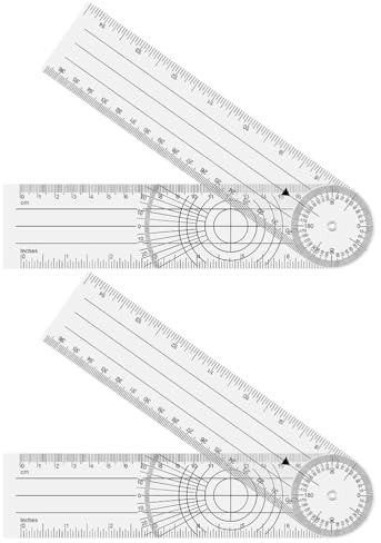 Fc'Noqgn Winkelmesser, 2er Pack Goniometer, Physiotherapie, PVC medizinischer Winkelmesser, 360° Winkel, klares Arthroskop, 38 cm, Wirbelsäulenlineal, Physiotherapie-Winkelmaßstab