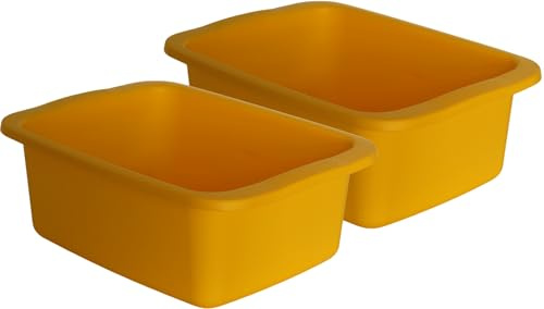 2 Piece Yellow Rectangular Bowl Kit, 10L Capacity Plastic Basin, Multipurpose Bowl Measures 42 x 31 x 15.5 cm