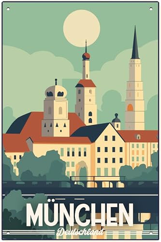 30 x 20 cm Blechschild, Retro, Vintage Reise und Souvenir Schild (München 1)