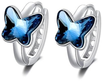 MASOP Schmetterling Ohrringe Blau Creolen AAA Zirkonia Klein Geschenke Butterfly für Damen Frauen Freundin Zarte Bow Schleifen Leicht Huggie