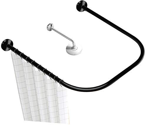 Tringle à rideau de douche incurvée en acier inoxydable 304 en forme de U pour baignoires - Tringle de tension extensible idéale pour la douche et les fenêtres - Noir (100 × 100 x 100 cm)