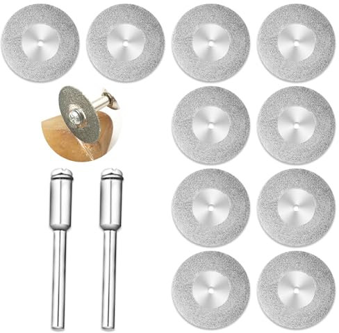 10Pcs Mini Diamond Cutting Discs, 40mm Wheel Cut Off Discs Rotary Tool with 2 Mandrel, Drills Rotary Tool for Glass Tile Plastic Metal Stone