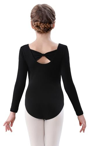 FONLAM Balletttrikot für Mädchen Tanztrikot Gymnastikanzug Baumwolle Turnanzug Kinder Ballettkleidung Langarm (7-8 Jahre, Schwarz)