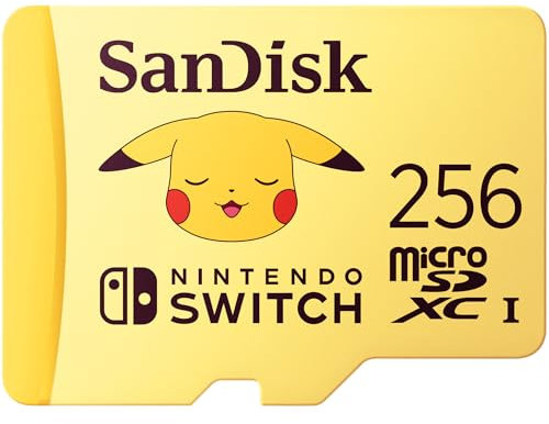 SanDisk micro SD card licensed for Nintendo Switch consoles, 256GBPokémon Pikachu edition (up to 100 MB/s, Nintendo gaming storage, Made for Nintendo-Switch 1, OLED, and Lite, 4k UHD, V30, U3)