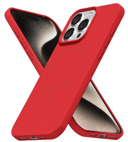 LoeoeL for iPhone 15 Pro Max Case Silicone Mag Safe, Compatible with Magsafe Ultra Slim Thin Magnetic Phone Case for Women Girls, Soft Rubber Gel Matte TPU Solid Color Minimalist Cover, Red