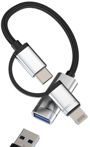 Adaptateur USB C Lightning Vers USB-A 3.0 (2en1) Connecteur Câble OTG Femelle Pour iPhone 16 15 14 Adapter Pour Apple Pour iPad Compatible Avec Samsung Mac Clé Type C Mâle Prise Appareil Photo De Jack