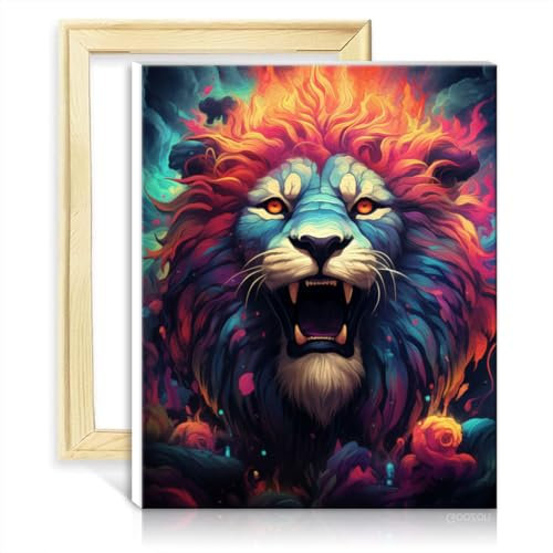 TANGFEIY Peinture à l'huile Peinture Lion magique Peinture Adultes Débutant Acrylique Numéro avec Pinceaux pour Chambre Salon Décor Avec Cadre (40x50cm)