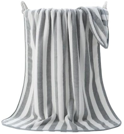 YUCHUANGYE Badetuch Badetuch, 90 x 170 cm, gestreift, weiches Badetuch, Fitnessstudio-Handtuch, Sporthandtuch, super saugfähig, 1 Stück BadetüCher(Grey White)