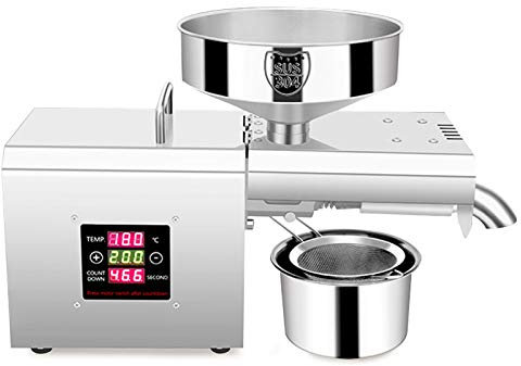 ACROSSPART Edelstahl Ölpresse Automatik Erdnuss Raps Walnüsse Ölpresse Temperatur Einstellbar Buttermaschine 3-5kg/Stunde Ölpresse Extrakto Ölpresse für Zuhause