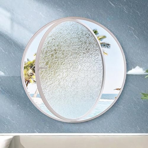 SDFVSDF Finestre Finestra Girevole Rotonda, Finestra di Ventilazione della Casa con Telaio in Lega di Alluminio Sostitutiva, Finestre per Soffitta del Bagno in Vetro Ondulato(White,60 cm (23 5/8))
