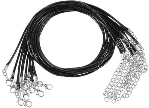 10 Stück Lederband füR Ketten, 2 mm Schwarze Lederband mit Verschluss 50cm Geflochtene Gewachste Halsketten Schnur für Damen Herren DIY Armband, Halskette, Schmuckherstellung