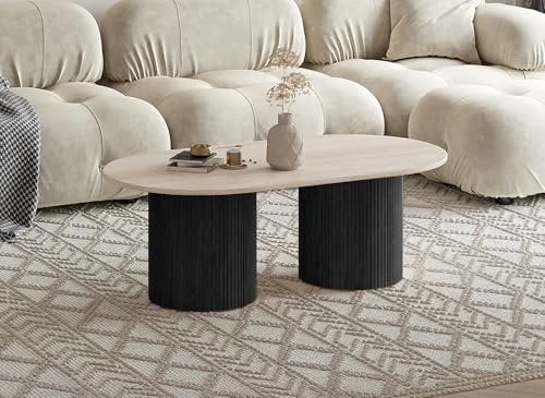 DecoInParis Table Basse en marbre Composite Beige Pieds Noir Dhara Black