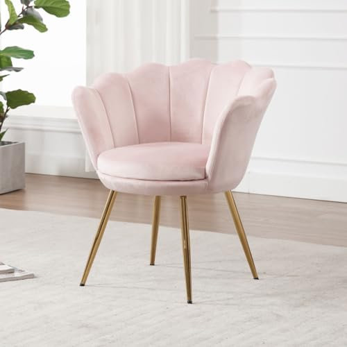 Ya-Home Poltrona per Camera da Letto Poltrona in Velluto Poltroncine Salotti con Gambe in Metallo Placcato Oro Poltroncine Imbottite per Soggiorno/Caffè/Vanità, Rosa Chiaro