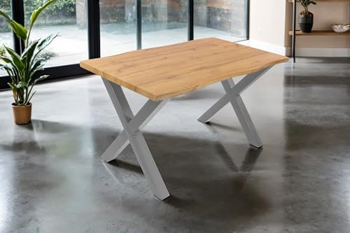 SAM Esstisch Josy 140x80 cm Holz Wildeiche-Optik X-Gestell Silber