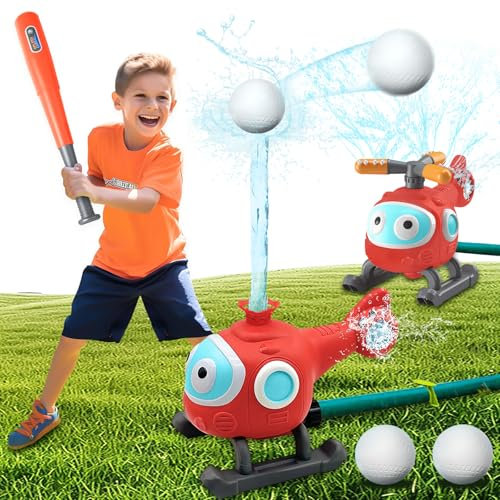 BUOAZR Jouet Arroseur, Avion Jouets Sprinkler avec 4 pièces Jouets de Plein air de Baseball, Arroseur Jardin Enfant, PulvéRisation d'eau Jouet, Jeux D'arrosage pour Extérieur, Pelouse, Jardin